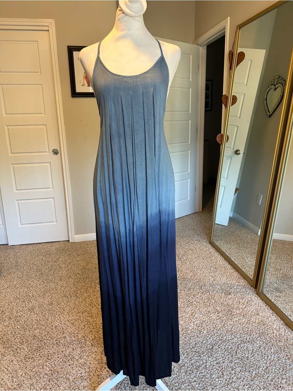 Boho Me Rainbow Strap Ombré Blue Maxi Sundress Beach Coverup Size Small